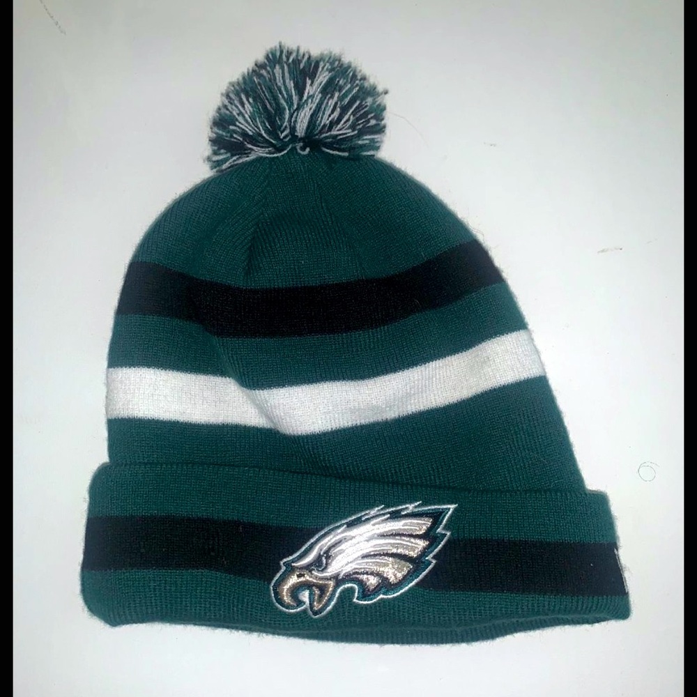 Eagles Green and Black Pom Beanie